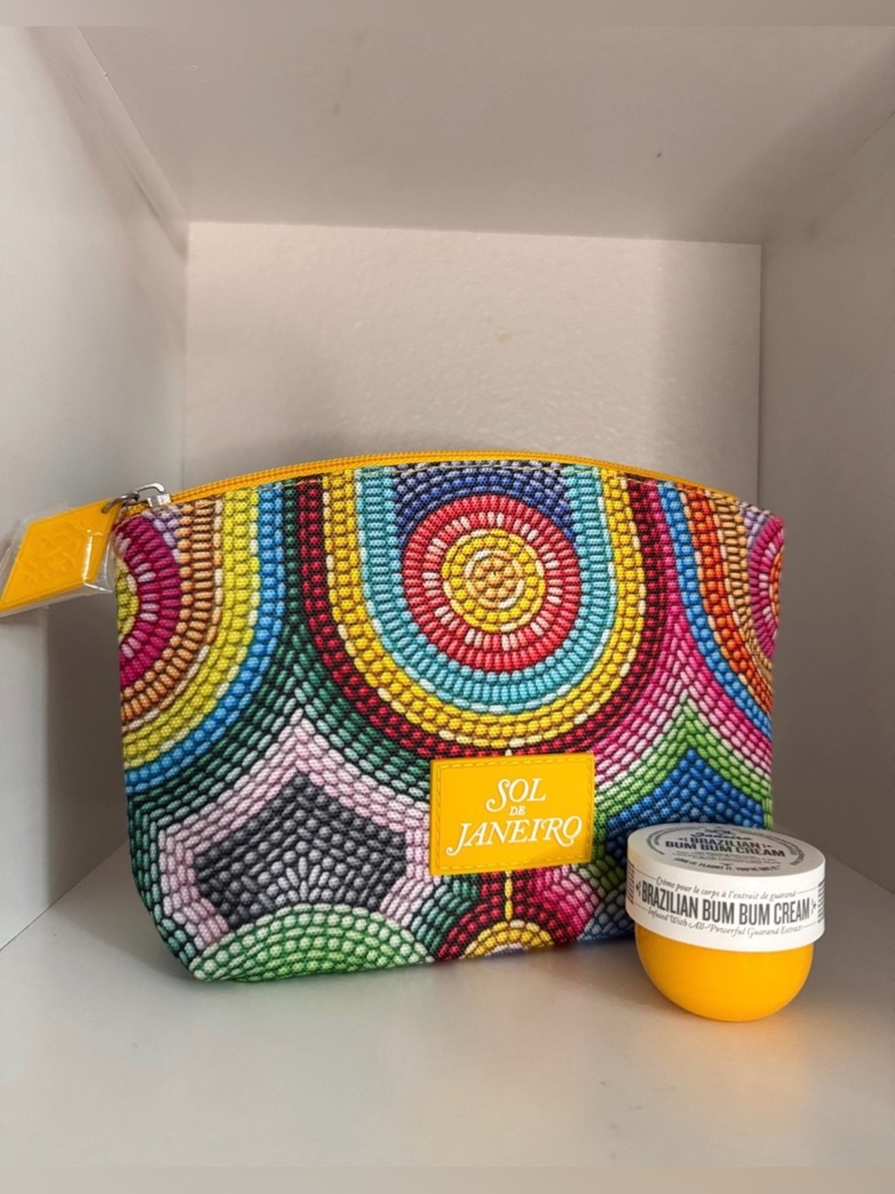Sol de Janeiro Multicolor Beaded Cosmetic Bag with Bum Bum Cream.